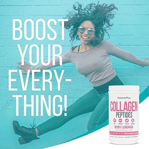 Natures Plus Collagen Peptides, Berry Lemonade - 0.8 lb Powder - Hair, Skin, Nail & Joint Health, Immune System Support - Non-GMO, Gluten Free - 14 Servings