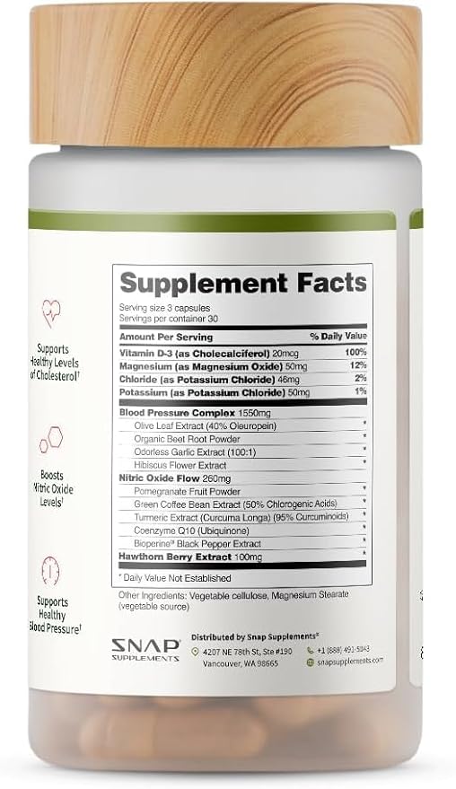 Snap Supplements Heart Health Support Supplement with Coq10, Organic Beet Root Powder, Hawthorn Berry, Turmeric and Odorless Garlic, Supports Nitric Oxide Level, Circulation and Flow, 90 Capsules