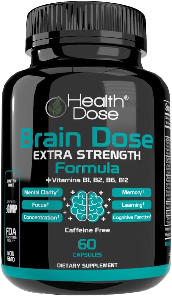 Brain Dose Premium Nootropics - Caffeine-Free Extra Strength Formula for Men & Women - Supports Brain Health, Cognitive Focus & Memory Retention