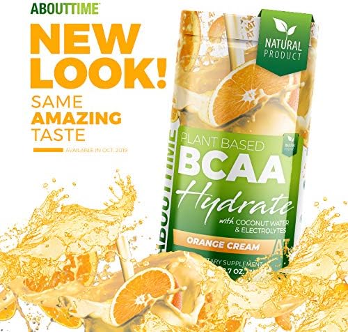 About Time Plant Based BCAA Hydrate Clear with L-Glutamine & Electrolytes (Non-GMO, Gluten Free, Monk Fruit) - Orange Cream, 20 Servings