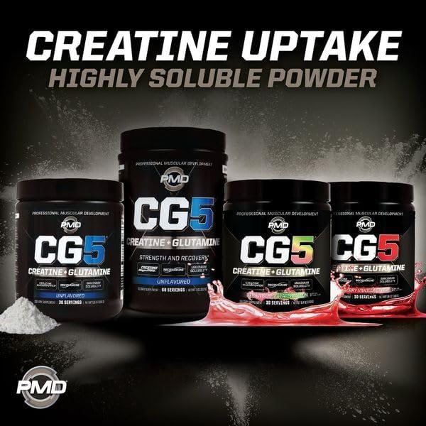 PMD Sports CG5 - Premium Creatine and L Glutamine Powder - Maximum Strength Power Recovery, Build Lean Muscle, Increase Performance - Pre-Workout and Post Workout - Cherry Vanilla Slush (30 Servings)