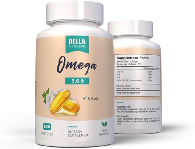 Bella All Natural Omega 3 6 9 with Garlic Oil - 200 Softgels
