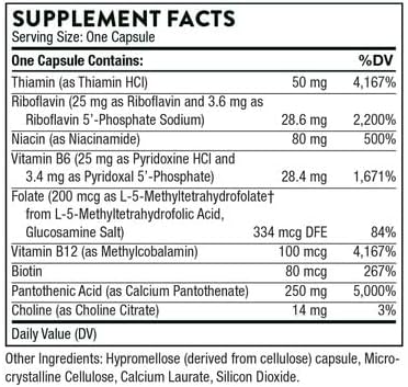THORNE Stress B-Complex - Vitamins B2, B6, B12, and Folate in Highly-Absorbable and Active Forms - Extra Vitamin B5 for Adrenal Support, Stress Management and Immune Function* - 60 Capsules