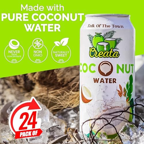 Coconut Water Bulk 99% Pure 16.57 Fl Oz - Pack of 12 Nutrient-Rich and Fresh | Low Sugar & Calories | Pure Coconut Water with Electrolytes by Creata