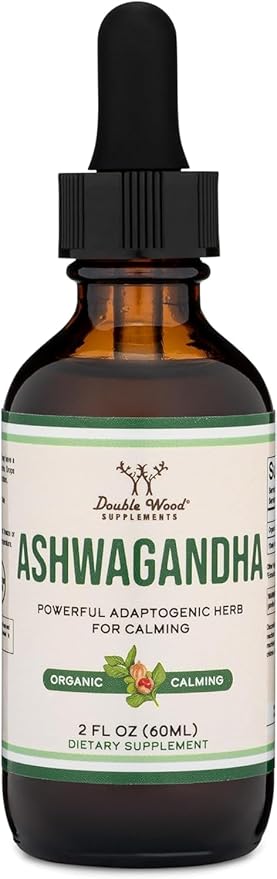 Ashwagandha Organic Drops for Stress Relief (1,200mg, 60 Servings) Ashwagandha Tincture for Adrenal Support and Cortisol Manager (Vegan Safe, Gluten Free, Non-GMO) by Double Wood