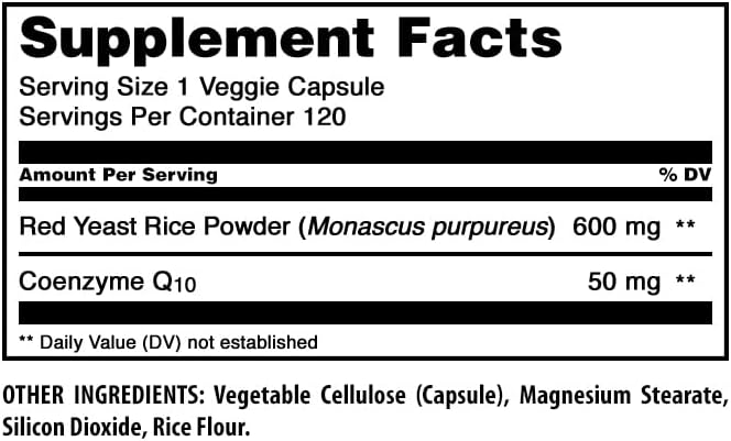 Amazing Formulas Red Yeast Rice 600 Mg Plus Co Q-10 50 Mg 120 Vegetarian Capsules