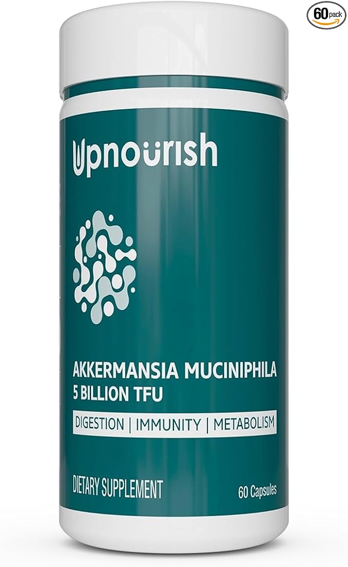 UpNourish Probiotics for GLP-1 Support, 5 Billion TFU Akkermansia Muciniphila for Digestive Health, Leaky Gut, Immunity and Metabolic Health, Prebiotics and Probiotics for Women and Men, 60 Capsules