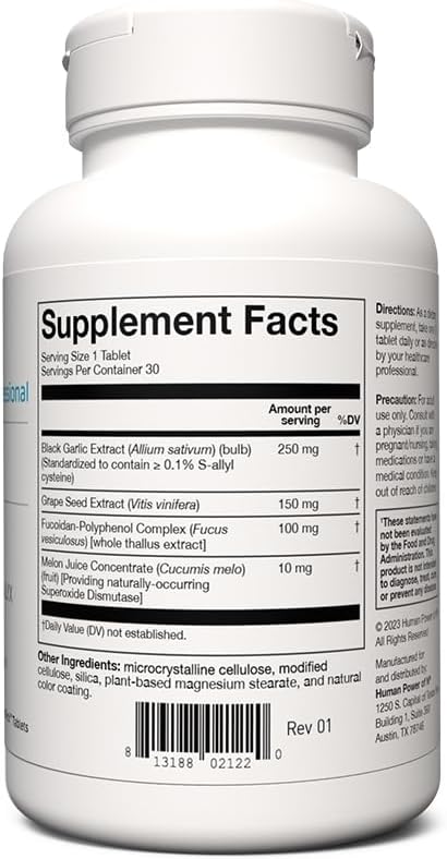 HumanN glyNOcalyx Tablets - Endothelial Glycocalyx, Circulation & Nitric Oxide Support – Black Garlic, Grape Seed Extract, Fucoidan-Polyphenol Complex – 30 Count