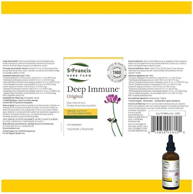Deep Immune Herbal Tincture 100 ml – Natural Immune Support Booster – Herbal Supplements - Non GMO, Vegan, Dairy Free