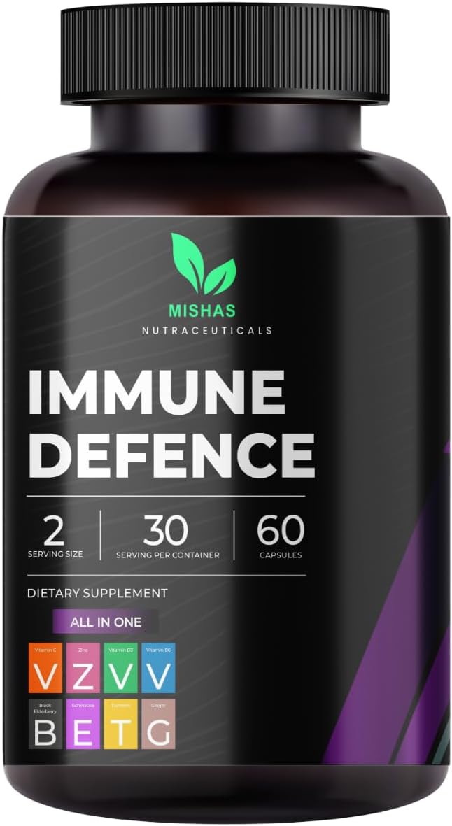 Nutraceuticals 8-in-1 Immune Support Supplement with Echinacea, Vitamin C, Zinc 50mg, Vitamin D 5000 IU, Turmeric Curcumin, Ginger, B6, and Elderberry – 60 Capsules