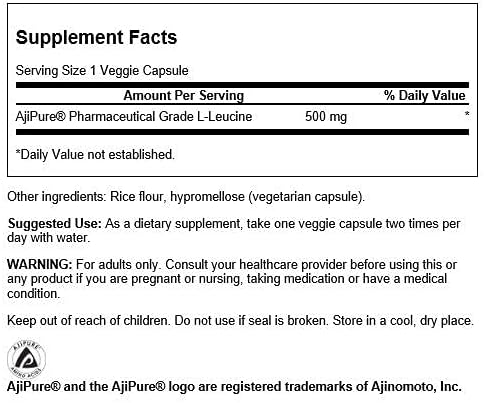 Swanson Amino Acid Ajipure L-Leucine Pharmaceutical Grade 500 Milligrams 60 Veg Capsules