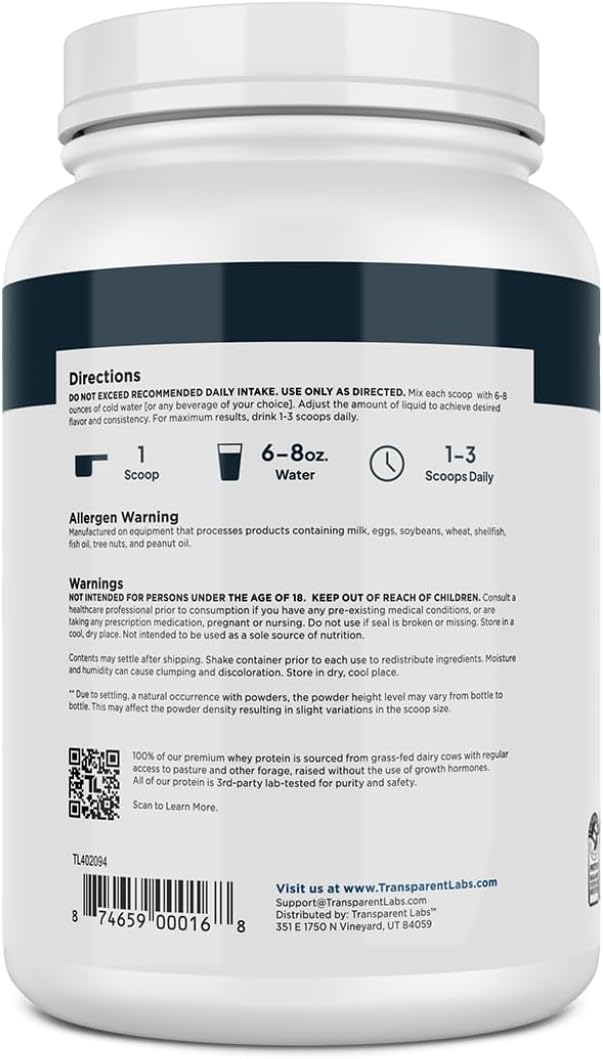 Transparent Labs Grass-Fed Whey Protein Isolate - Naturally Flavored, Gluten Free Whey Protein Powder with 28g of Protein per Serving & 9 Amino Acids - 30 Servings, Oatmeal Chocolate Chip Cookie
