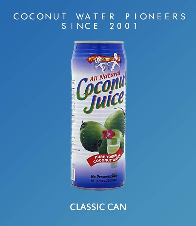 Amy & Brian Non-GMO Coconut Water, Original, 17.5 Fl Oz (Pack of 12)