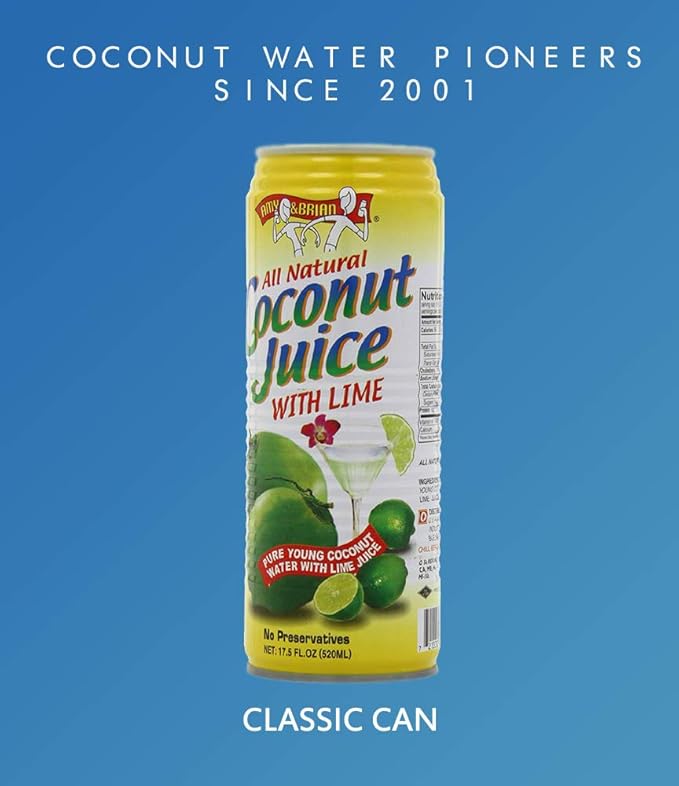 Amy & Brian Coconut Water, Can Lime, 17.5 Fl Oz (Pack of 12)