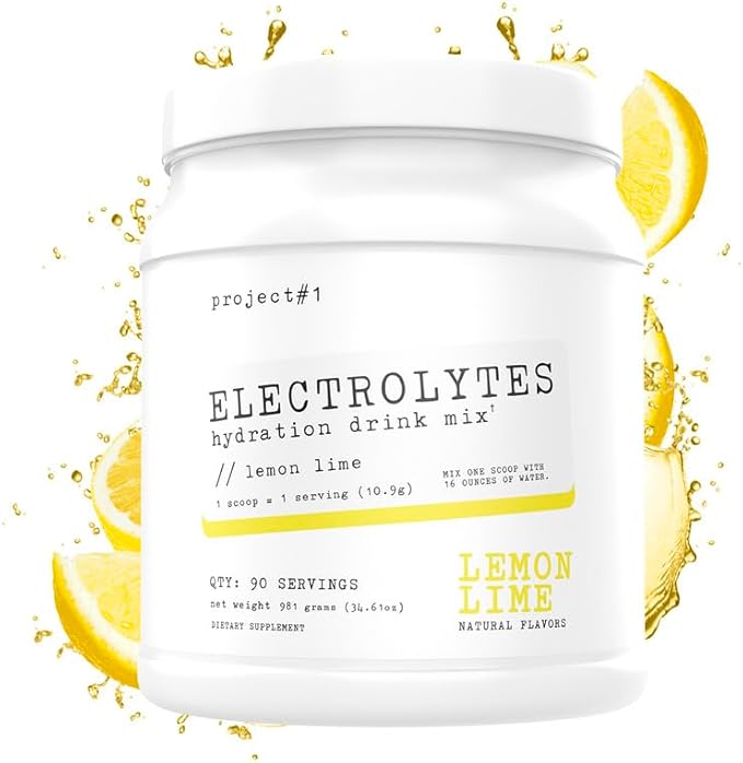 Project #1 Electrolyte Drink Mix - Lemon Lime Flavor - Enhanced Hydration with Potassium & Coconut Water - Low Calorie, High Performance Electrolyte Powder for Fitness & Endurance - 90 Servings