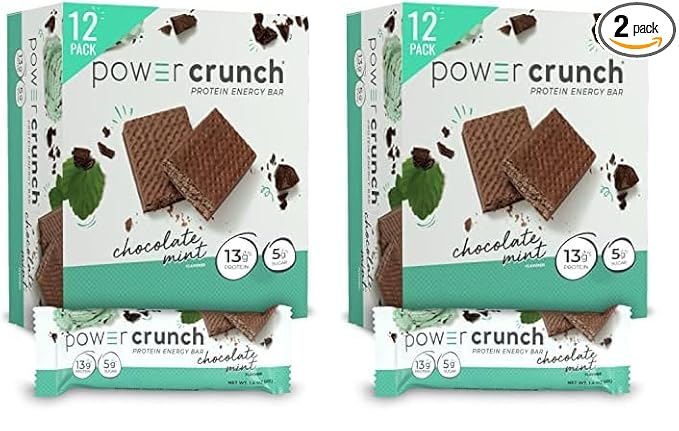 Power Crunch Protein Wafer Bars, High Protein Snacks with Delicious Taste, Chocolate Mint, 1.4 Ounce (12 Count) (Pack of 2)