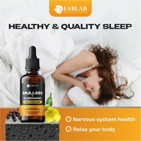 FabLab Mullein Leaf Extract with Elderberry 4 Fl Oz - Made in USA - Drops for Better Lung - Mullein Tincture for Lung Detox - Bronchial Cleanse for Smokers - Respiratory Herbal Supplement