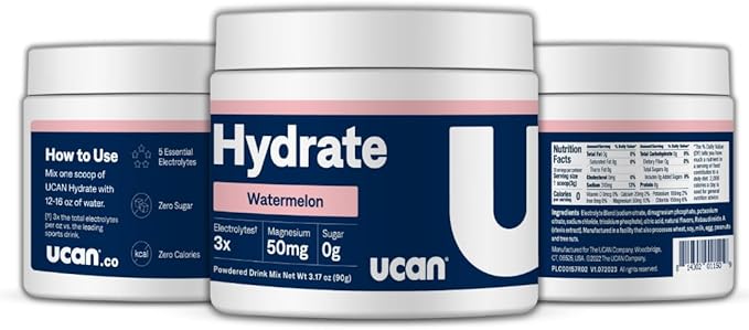 UCAN Hydrate Electrolyte Drink Mix (Watermelon, 30 Servings) Sugar-Free, Keto-Friendly, Vegan, Non-GMO, Gluten-Free Electrolyte Powder with Potassium & Magnesium for Runners & Athletes