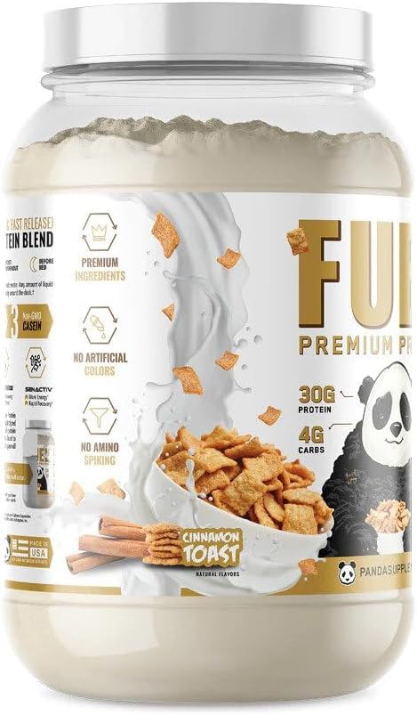 Panda Fuel Premium Protein Non-GMO Whey,Hydrolyzed Collagen,Casein,Probiotics,Digestive Enzymes, Keto Friendly,Time Release, 25 Servings (Cinnamon Toast) (with inclusions)