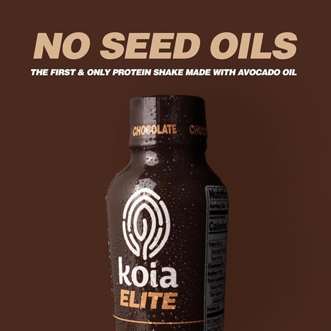 Koia Elite Plant Based Protein Shake, Chocolate, 32g Protein, 4g Sugar, 6g Prebiotic Fiber, Pre & Post Workout Nutritional Drink, No Seed Oils, Dairy-Free, Gluten-Free, Non-GMO, 12 Fl Oz (Pack of 12)