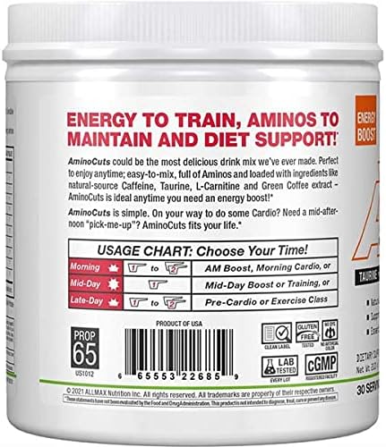 ALLMAX Nutrition AMINOCUTS (ACUTS), Amino-Charged Energy Drink with Taurine, L-Carnitine, Green Coffee Bean Extract, Watermelon, 30 Servings