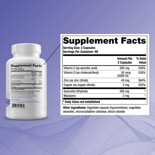 Theralogix Theravir Immune Support Supplement - 90-Day Supply - Immune Support Supplement for Women & Men - Includes Vitamin D3, Vitamin C, Zinc, Quercetin & Melatonin - NSF Certified - 180 Capsules