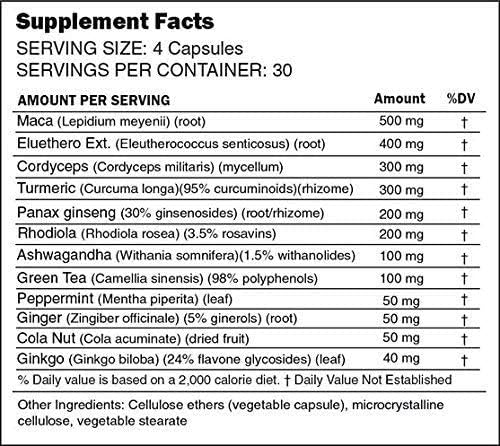 SR Stamina Natural Stress Support Supplement - Maca Root Powder with Ashwagandha for Enhanced Energy, Stamina, Athletic Performance, and Memory - 120 Veg Capsules - USA Made