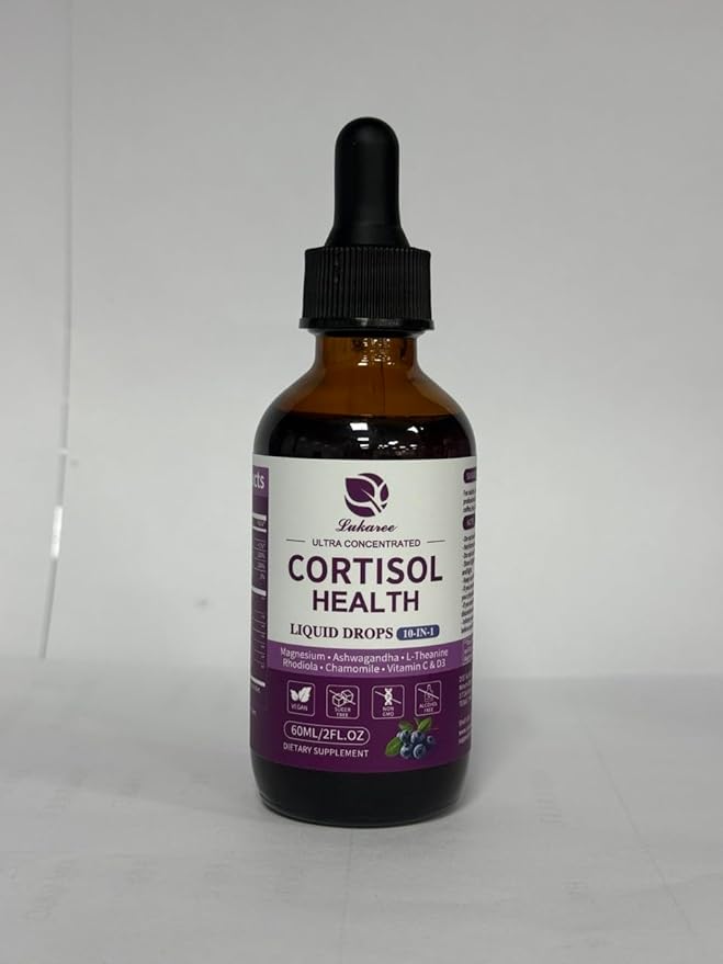 Cortisol Supplements for Women & Men, 10 in 1 Cortisol Detox Manager Reducer with Magnesium, Ashwagandha, L-theanine, Hormone Balance Liquid Drops - Mood, Focus, Sleep - 2 FL.OZ, Blueberry Flavor