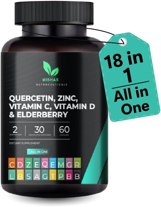 Strength Quercetin with Bromelain, Zinc, Vitamin C & D, Elderberry – Immune & Lung Support Supplement for Women & Men - Artemisinin, Sea Moss, Echinacea & Allergy Relief – Vegan 60 Capsules