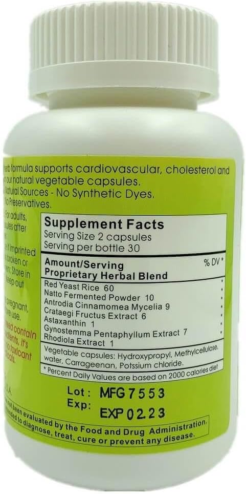 Kong May Herbal Supplement with Red Yeast Rice, Natto Fermented Powder, Antrodia Mushrooms | All-Natural Cardiovascular Support for Overall Health and Well-Being - 60 Capsules by Meditalent