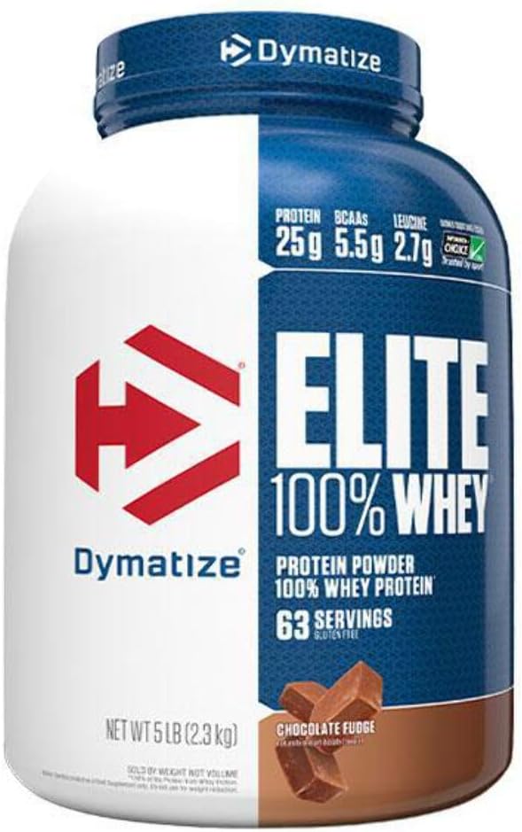 Dymatize Elite 100% Whey Protein Powder, Chocolate, 25g of Protein, 25 Servings, 5.5g BCAAs, Less Than 140 Cal., Gluten Free, 3g Carb, 2g Sugar, 3g Fat