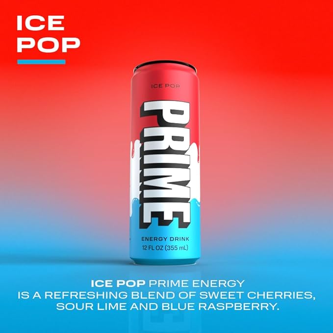 PRIME Energy ICE POP | Zero Sugar Energy Drink | Preworkout Energy | 200mg Caffeine with 355mg of Electrolytes and Coconut Water for Hydration| Vegan | Gluten Free |12 Fluid Ounce | 12 Pack