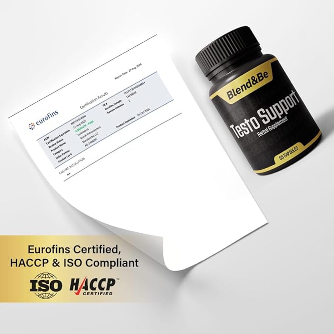 Blend&Be Testo Support | All-in-ONE Herbal Dietary Supplement | Tongkat Ali, Fenugreek, Ginseng, Maca, Ashwagandha, Spirulina Tribulus,Black Seed and Cinnamon.+ ★Free E-Book ★