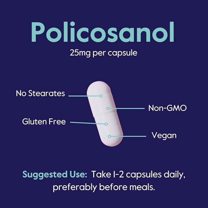 BESTVITE Policosanol 25mg (360 Vegetarian Capsules) (180 x 2) - No Stearates - No Flow Agents - Vegan - Non GMO - Gluten Free