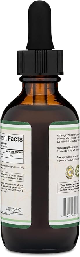 Ashwagandha Organic Drops for Stress Relief (1,200mg, 60 Servings) Ashwagandha Tincture for Adrenal Support and Cortisol Manager (Vegan Safe, Gluten Free, Non-GMO) by Double Wood