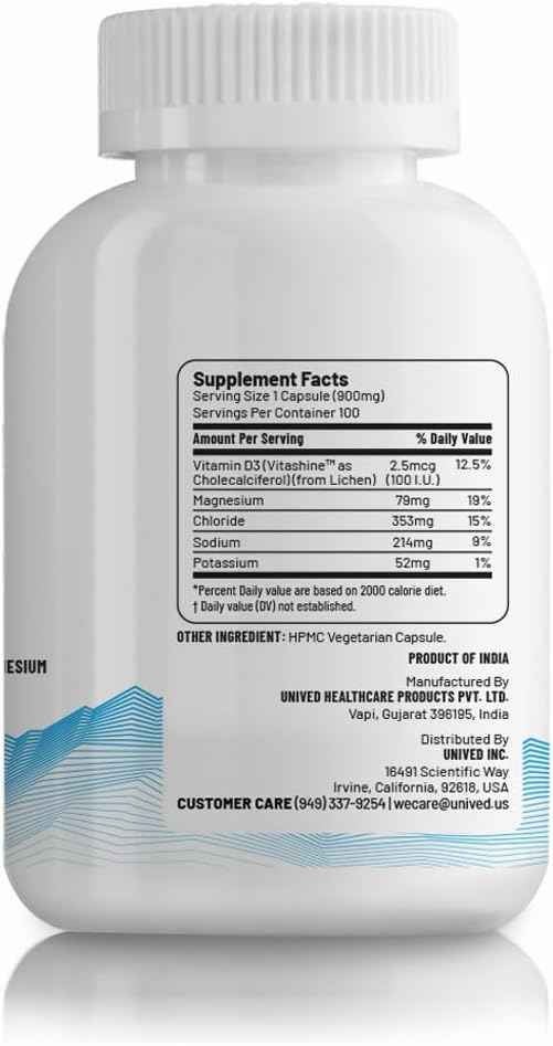 Unived Salt Capsules with Vitamin D3 | Salt Capsules with Electrolytes for Running, Endurance Sports Nutrition, Running Supplements | 100 Count Electrolyte Capsules