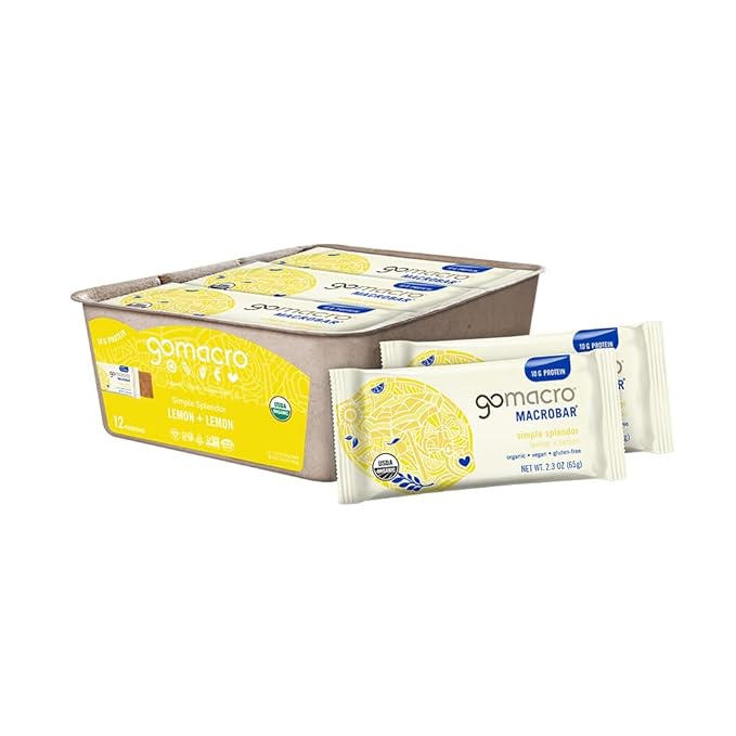 GoMacro MacroBar Organic Vegan Protein Bars - Lemon + Lemon (2.3 Ounce Bars, 12 Count)