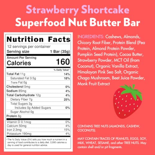 B.T.R. Nation Vegan Superfood Protein Bars - Strawberry Shortcake VITALITY | 12 Bars | Keto, Plant Based, and Gluten Free Low Carb, Sugar Alcohol Free, & Boosted with Powerful Superfood!