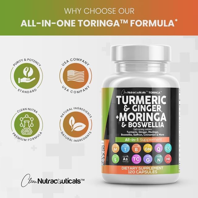 Turmeric Moringa Supplement | Ginger Boswellia Saffron - Supplement for Women and Men with Ceylon Cinnamon, Tart Cherry, Quercetin Garlic Nettle Holy Basil - 2Pack