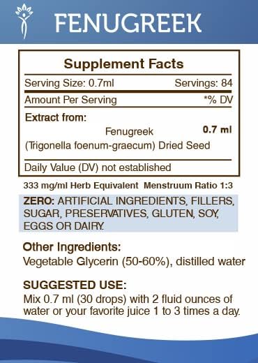 Secrets of the Tribe Fenugreek Tincture Alcohol-Free Liquid Extract, Fenugreek (Trigonella foenum-graecum) Dried Fruit (2 FL OZ)