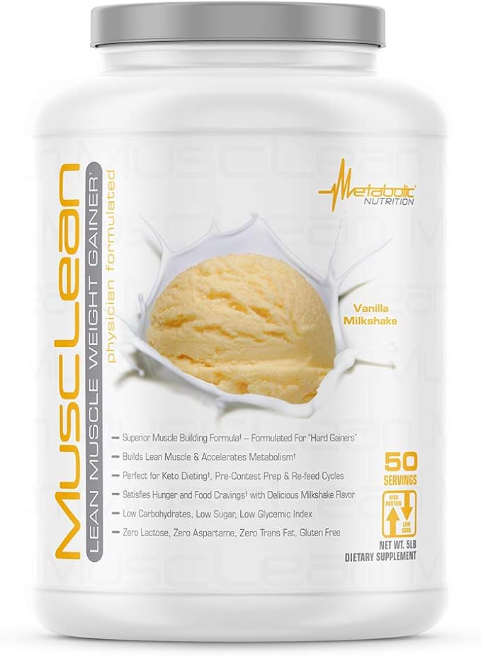 Metabolic Nutrition - Musclean - Milkshake, Whey High Protein Meal Replacement, Maintenance Nutrition, Low Carb, Keto Diet, Digestive Enzymes, Vanilla, 5 Pound (50 ser)
