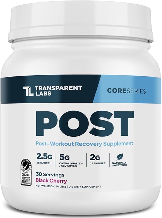 Transparent Labs Post - Post-Workout Recovery Muscle Builder with L-Glutamine, Beta-Alanine and BetaPure Betaine Anhydrous for Muscle Recovery and Muscle Building - 30 Servings, Black Cherry