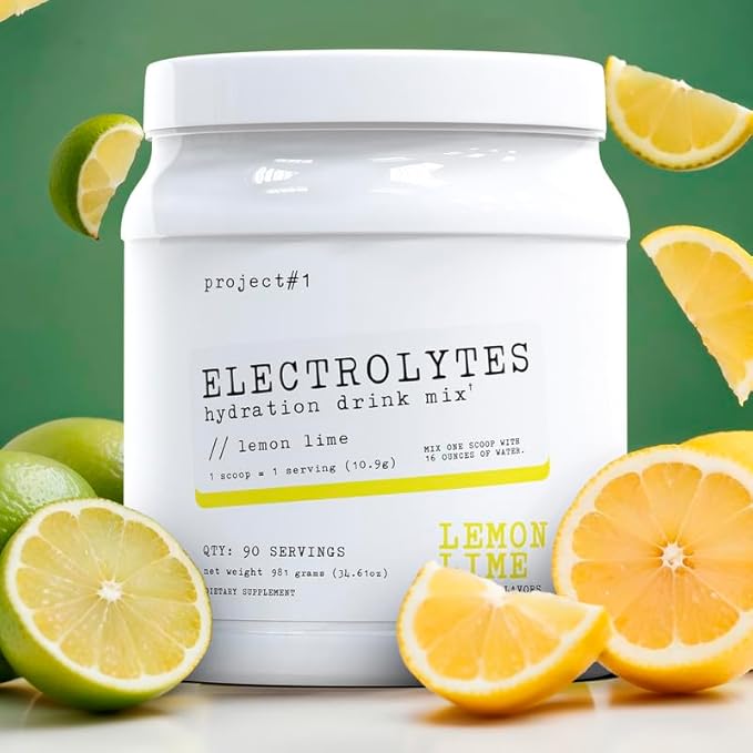 Project #1 Electrolyte Drink Mix - Lemon Lime Flavor - Enhanced Hydration with Potassium & Coconut Water - Low Calorie, High Performance Electrolyte Powder for Fitness & Endurance - 90 Servings