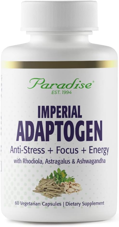 Paradise Herbs, Imperial Adaptogens, with Ashwagandha, Astragalus, Rhodiola, Proprietary Adaptogen Blend for Stress Support, Focus & Energy, 60 Vegetarian Capsules