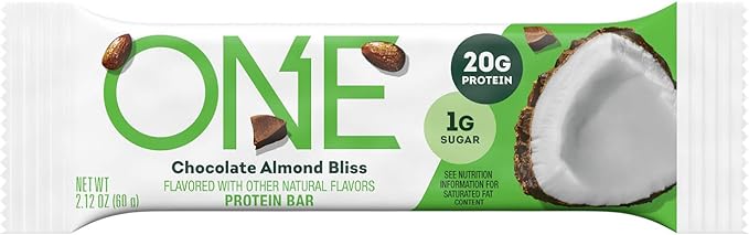 ONE Protein Bars, Chocolate Almond Bliss, Gluten Free with 20g Protein and 1g Sugar, Pantry Staples, 2.12 oz (12 Pack), Packaging May Vary
