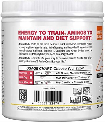 ALLMAX Nutrition AMINOCUTS (ACUTS), Amino-Charged Energy Drink with Taurine, L-Carnitine, Green Coffee Bean Extract, Pina Colada, 30 Servings