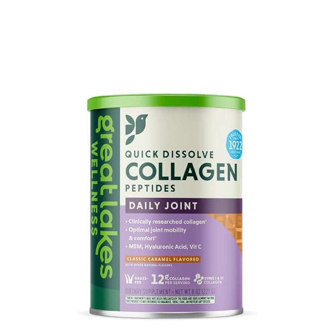 Great Lakes Wellness Movement Boost Advanced Collagen Peptides Powder with MSM, Hyaluronic Acid, Vitamin C - Joint Mobility & Comfort - Caramel Flavored - Non-GMO, Keto, Kosher - 8 oz