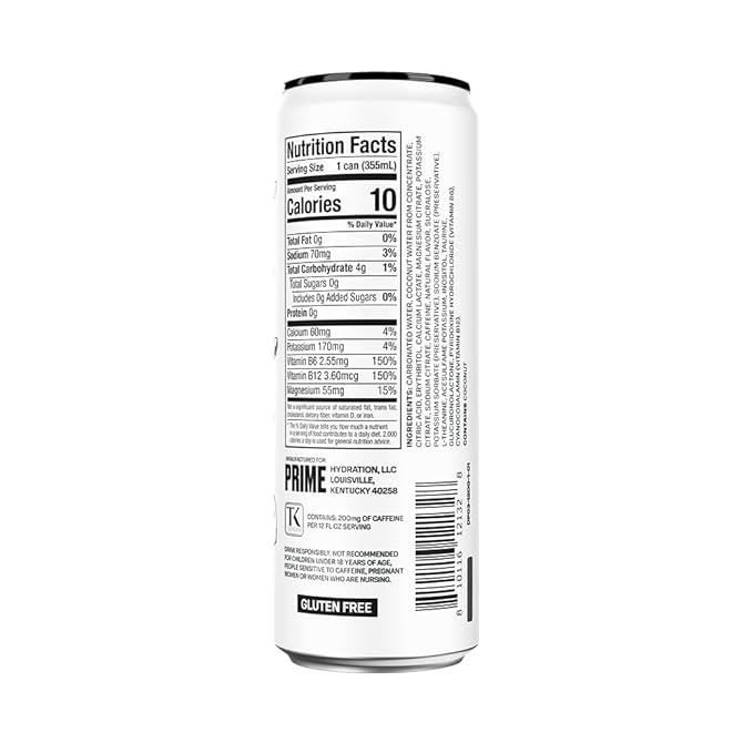 PRIME Energy ORIGINAL | Zero Sugar Energy Drink | Preworkout Energy | 200mg Caffeine with 355mg of Electrolytes and Coconut Water for Hydration| Vegan | Gluten Free |12 Fluid Ounce | 12 Pack