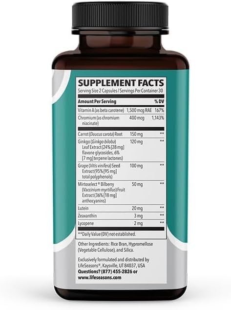 LifeSeasons Visibili-T - Vitamin Supplement for Eye Health & Vision Support - Carrot Root, Chromium, Bilberry, Ginkgo Biloba, Grape Seed Extract, Lycopene, Vitamin A, Lutein & Zeaxanthin - (Pack of 2)