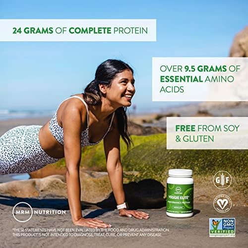 MRM Nutrition Veggie Elite Performance Protein | Vanilla Bean Flavored| Plant-Based Protein| Easy to Digest | with BCAAs| Vegan + Gluten-Free | Clinically Tested| Digestive enzymes | 30 Servings